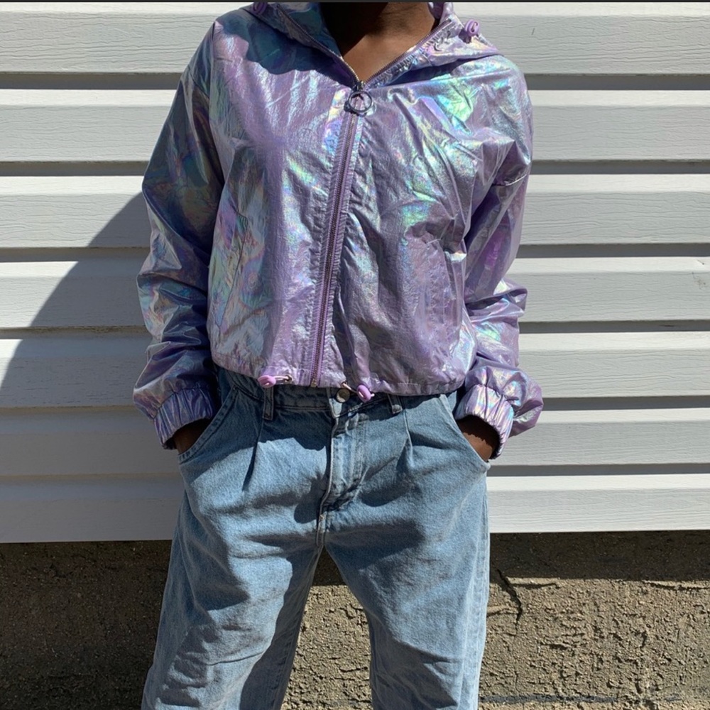 Forever21 holographic purple crop jacket